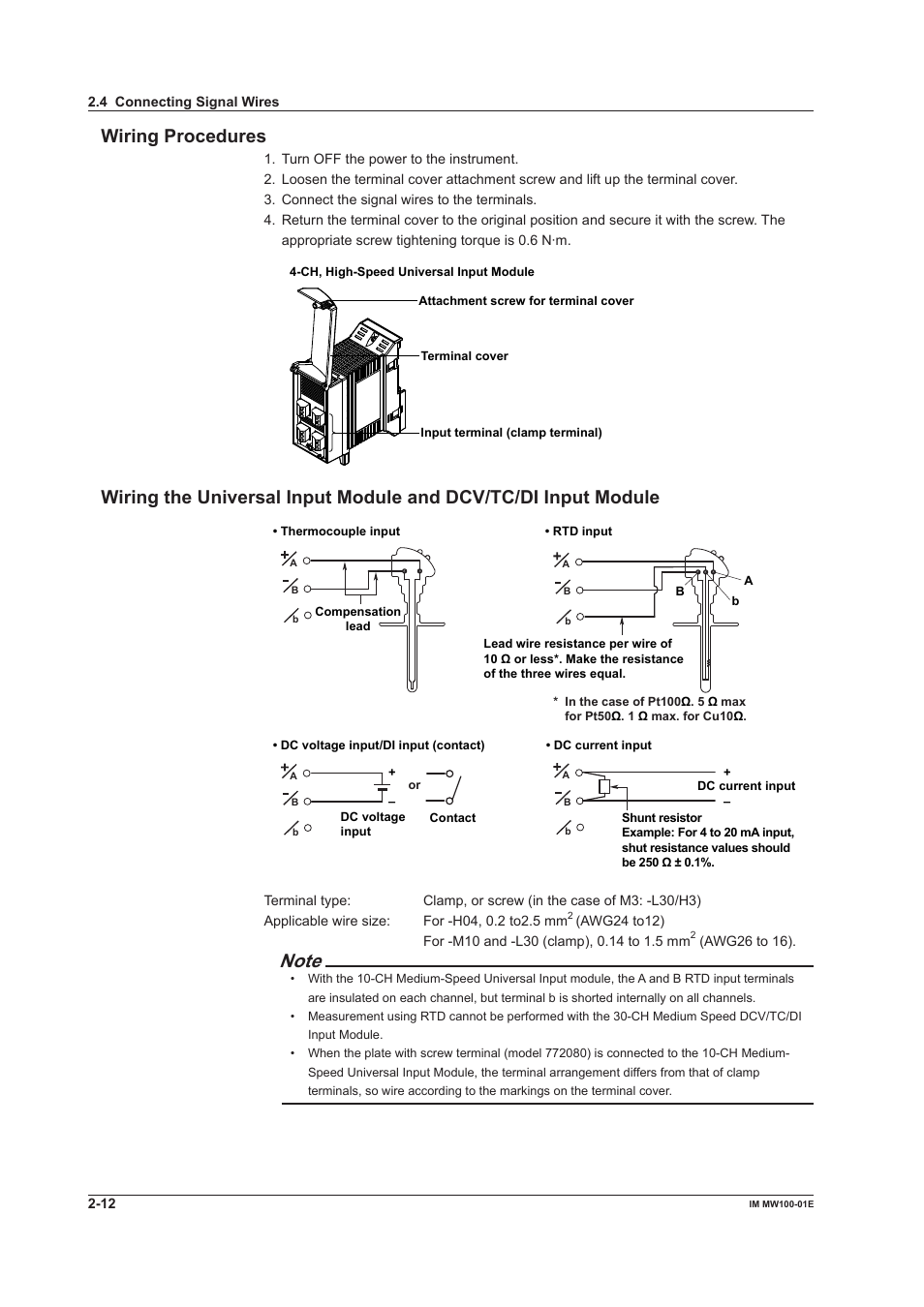 Wiring procedures | Yokogawa Standalone MW100 User Manual | Page 100 / 305