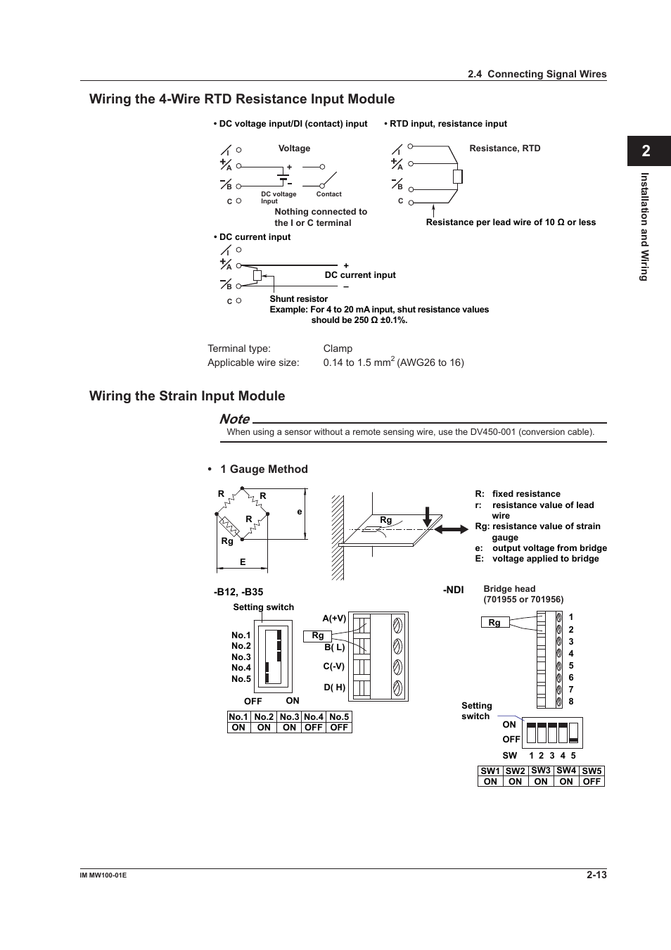 Wiring the 4-wire rtd resistance input module, Wiring the strain input module, App index | Yokogawa Standalone MW100 User Manual | Page 101 / 305