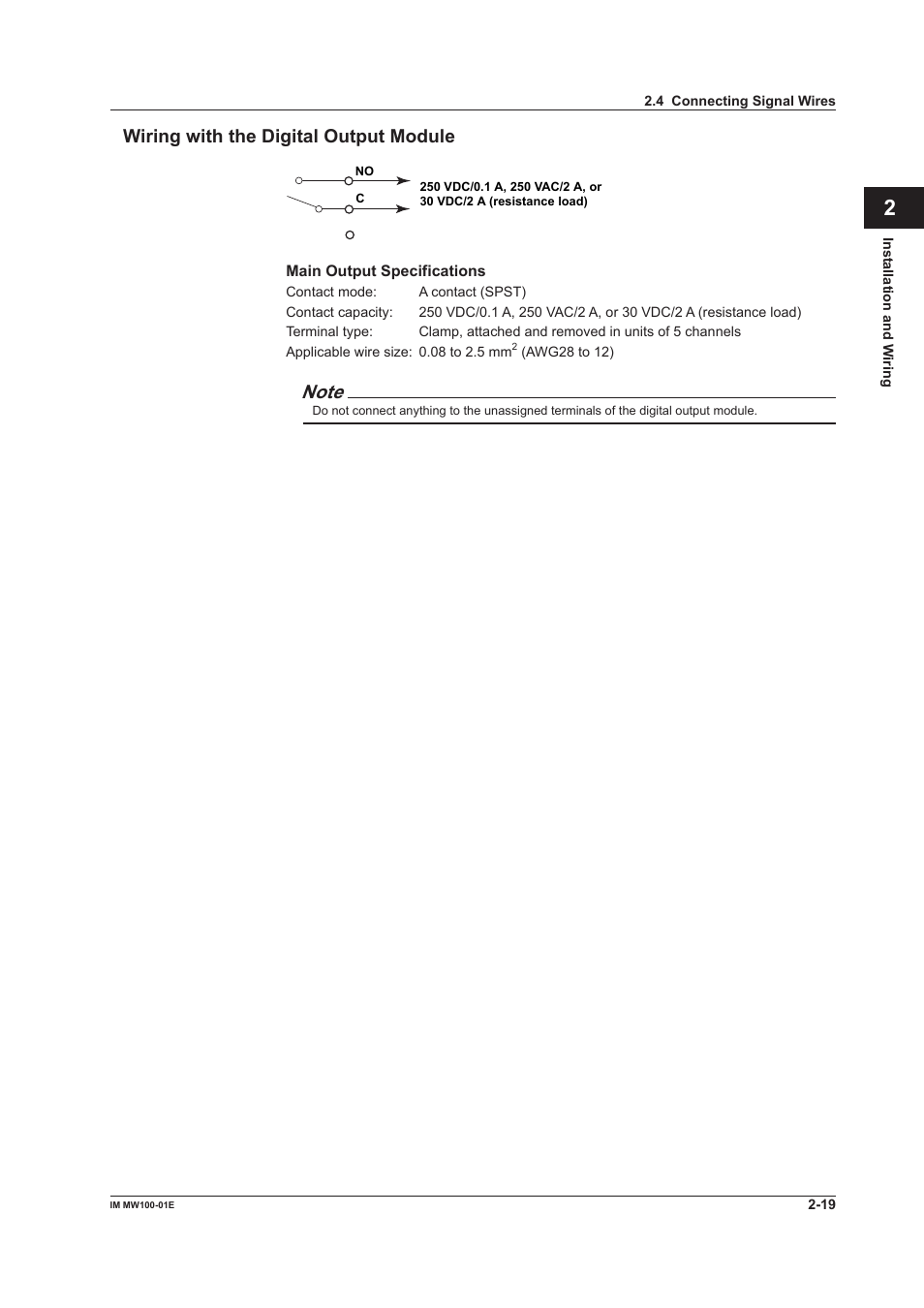 Wiring with the digital output module, Wiring with the digital output module -19 | Yokogawa Standalone MW100 User Manual | Page 107 / 305