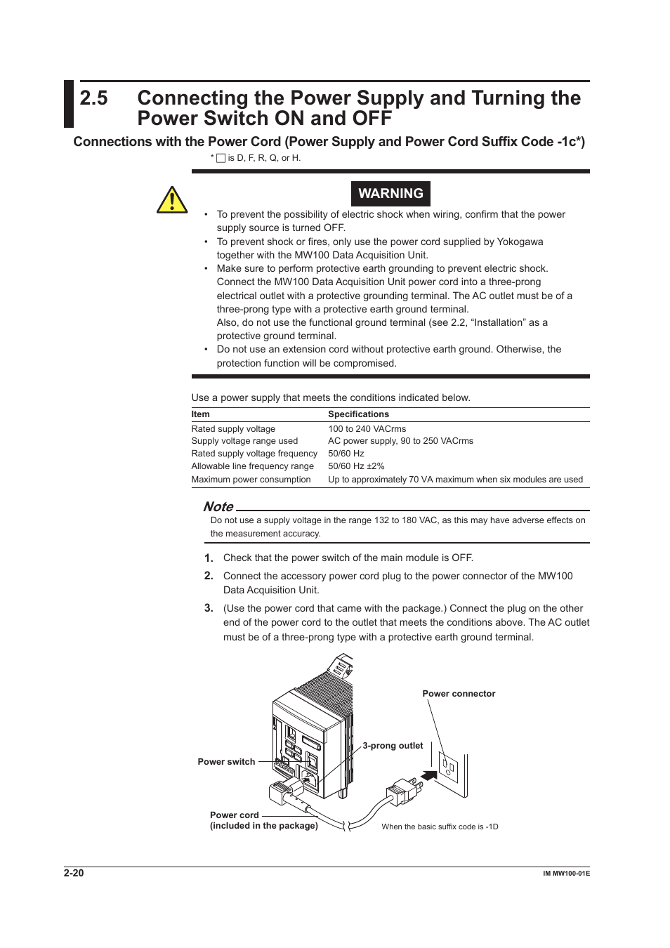 Warning | Yokogawa Standalone MW100 User Manual | Page 108 / 305