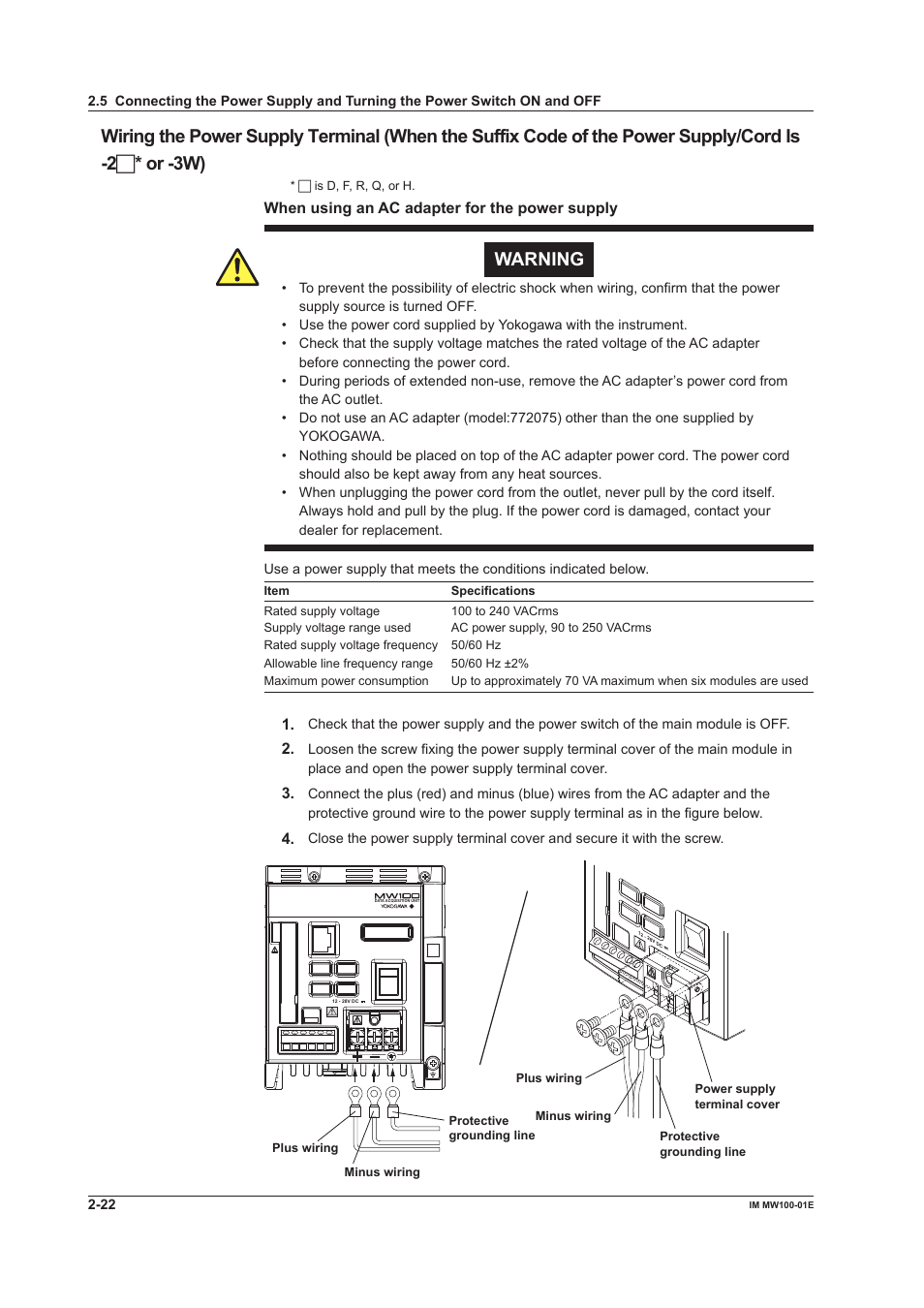 Warning | Yokogawa Standalone MW100 User Manual | Page 110 / 305