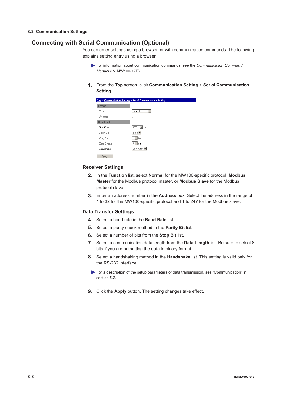 Connecting with serial communication (optional), Connecting with serial communication (optional) -8 | Yokogawa Standalone MW100 User Manual | Page 130 / 305