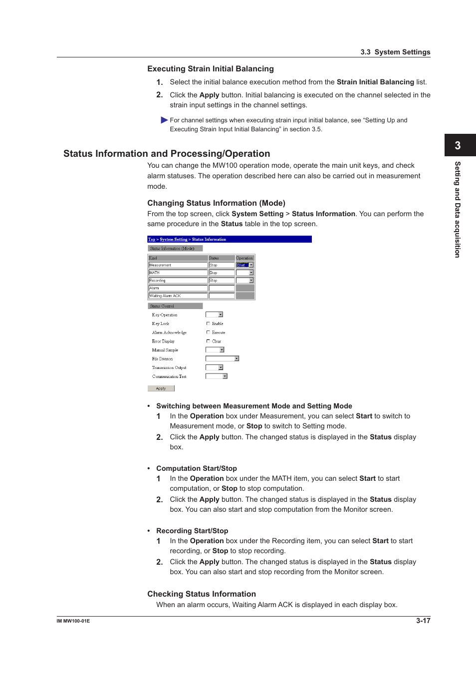 Status information and processing/operation, Status information and processing/operation -17, App index | Yokogawa Standalone MW100 User Manual | Page 139 / 305