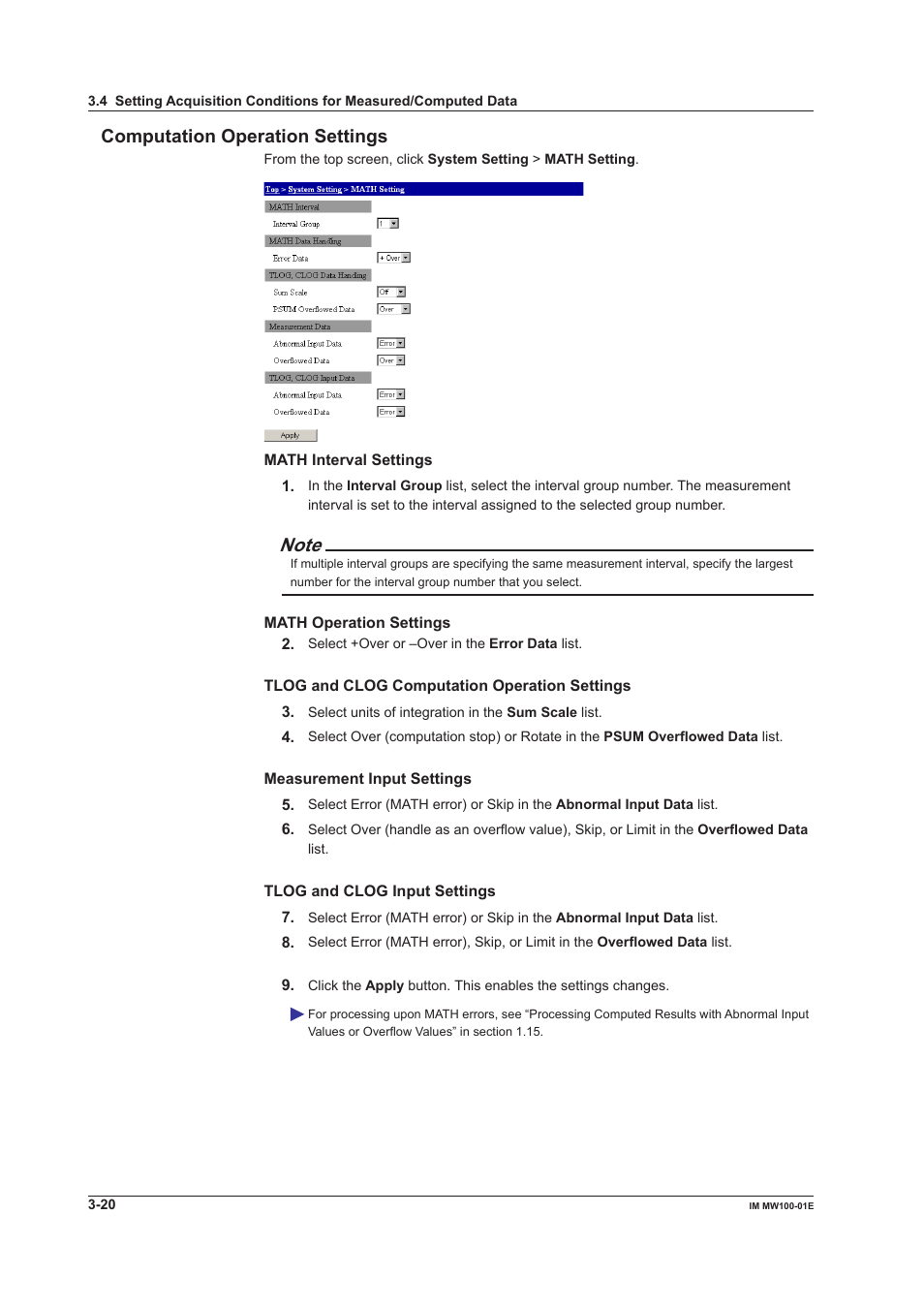 Computation operation settings, Computation operation settings -20 | Yokogawa Standalone MW100 User Manual | Page 142 / 305