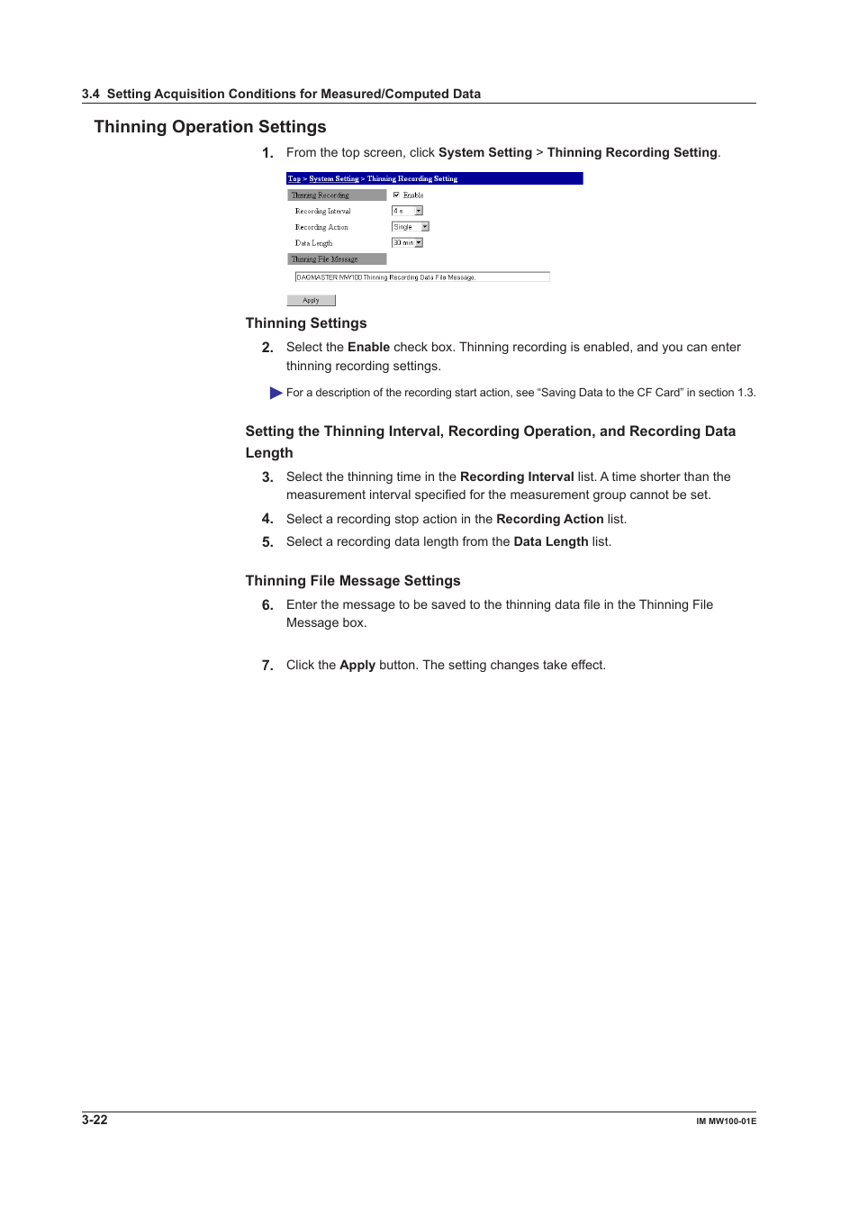 Thinning operation settings, Thinning operation settings -22 | Yokogawa Standalone MW100 User Manual | Page 144 / 305