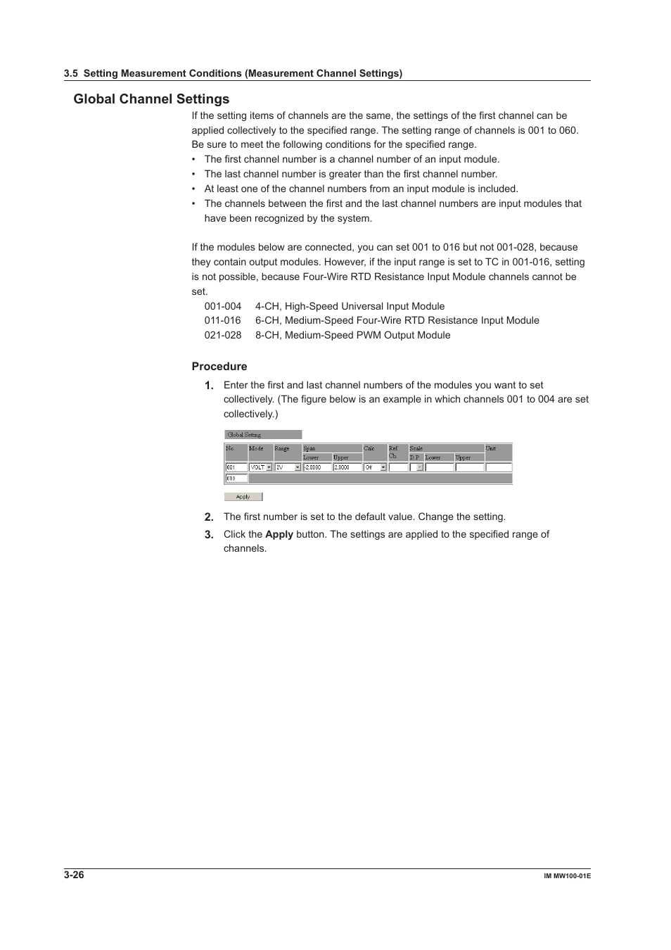 Global channel settings, Global channel settings -26 | Yokogawa Standalone MW100 User Manual | Page 148 / 305