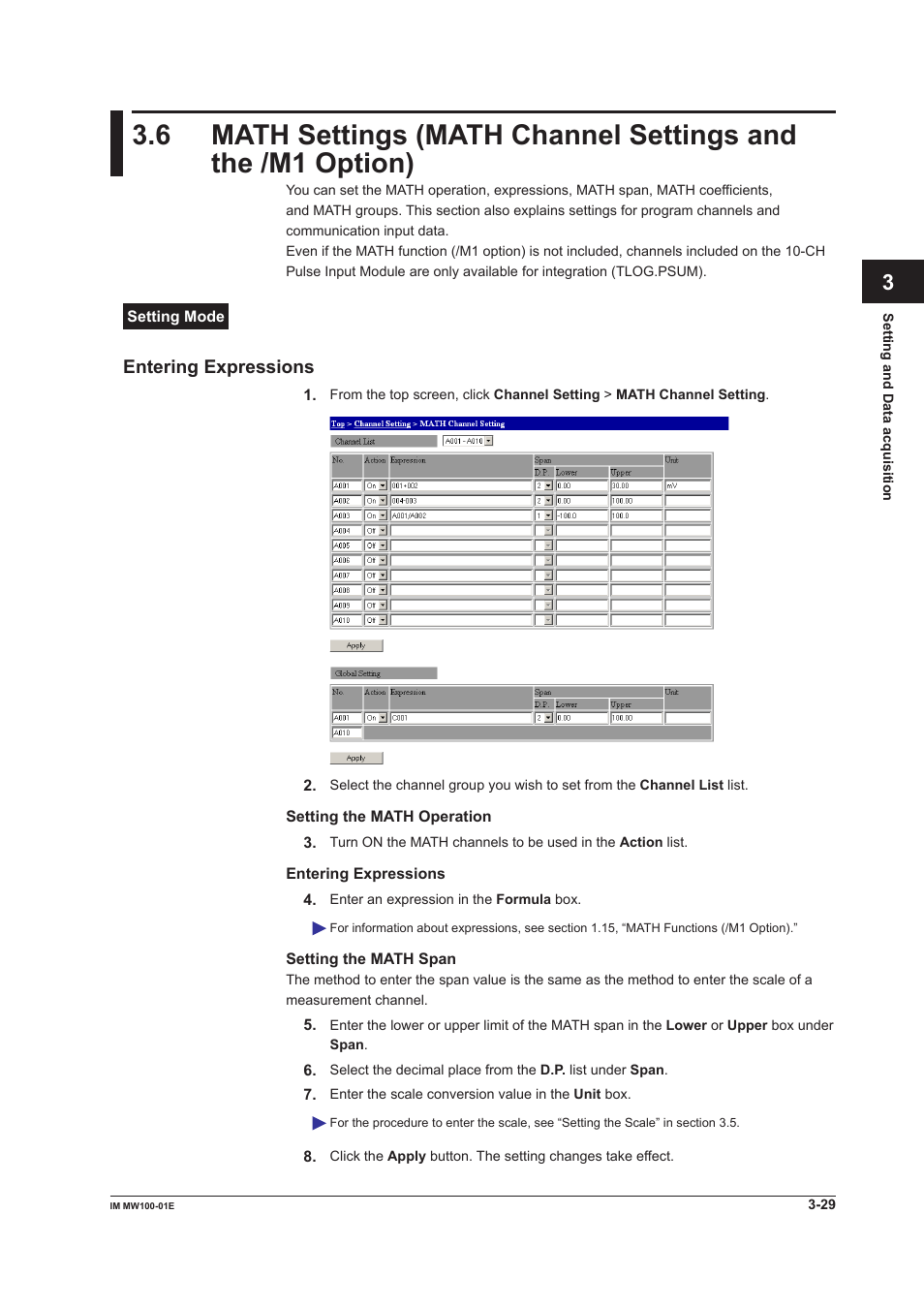 Entering expressions | Yokogawa Standalone MW100 User Manual | Page 151 / 305