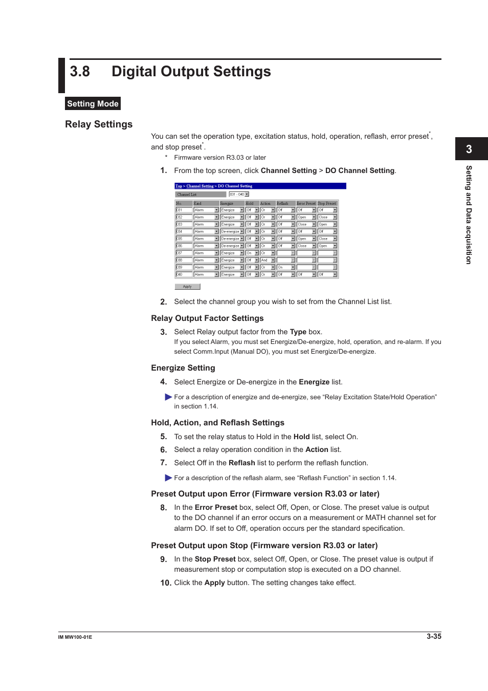 8 digital output settings, Relay settings, Digital output settings -35 relay settings -35 | App index | Yokogawa Standalone MW100 User Manual | Page 157 / 305