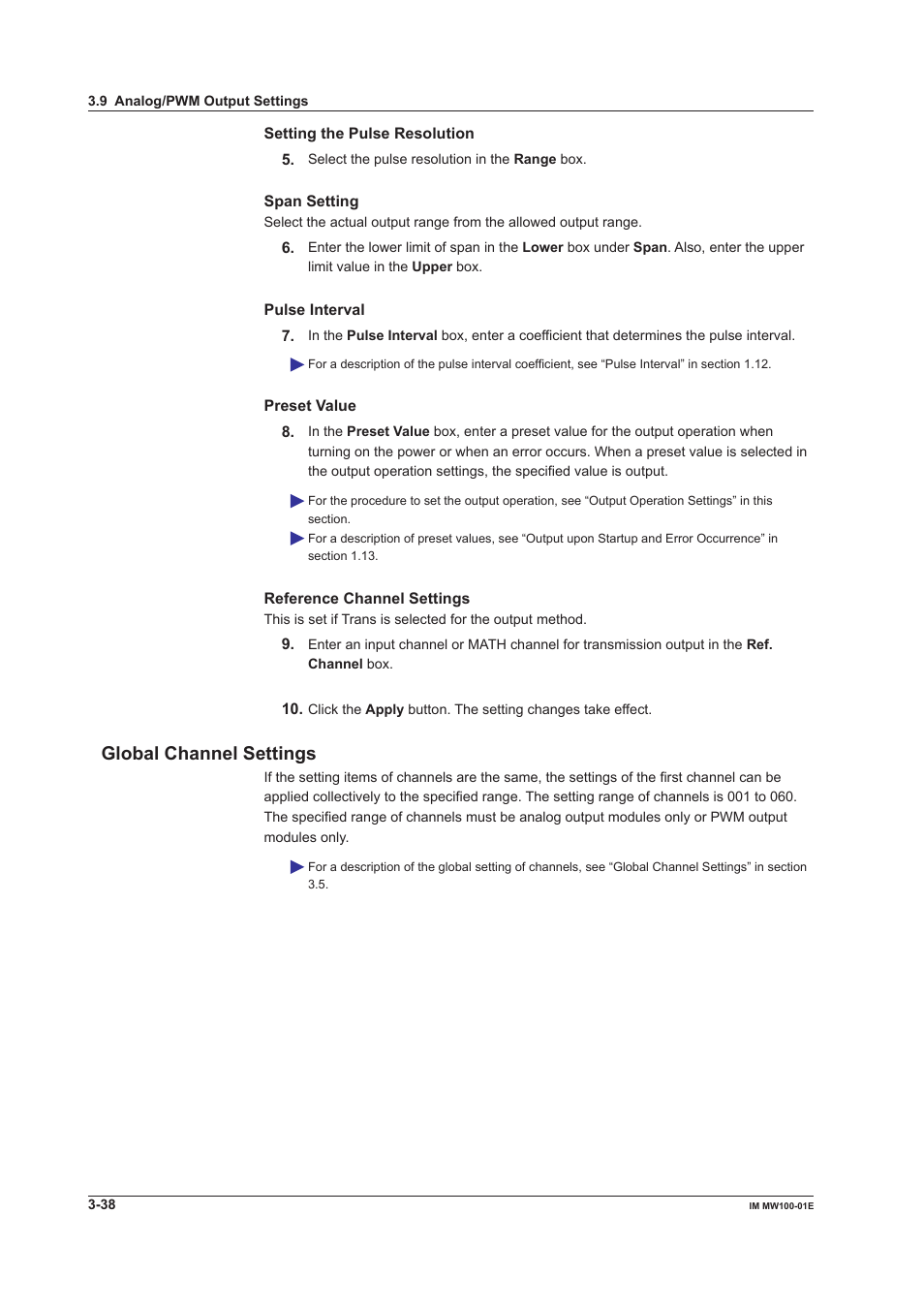 Global channel settings, Global channel settings -38 | Yokogawa Standalone MW100 User Manual | Page 160 / 305