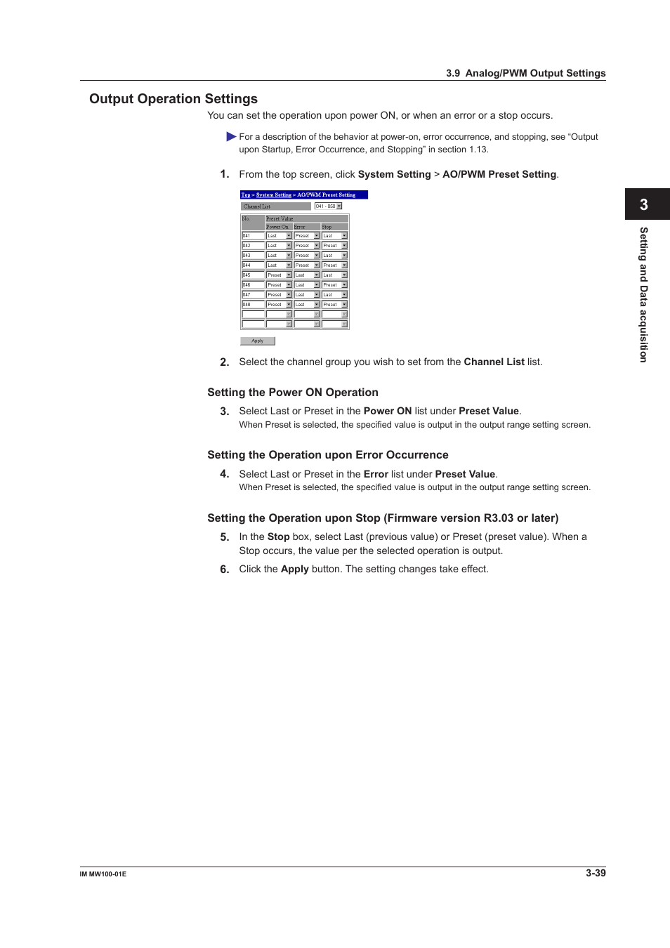 Output operation settings, Output operation settings -39, App index output operation settings | Yokogawa Standalone MW100 User Manual | Page 161 / 305