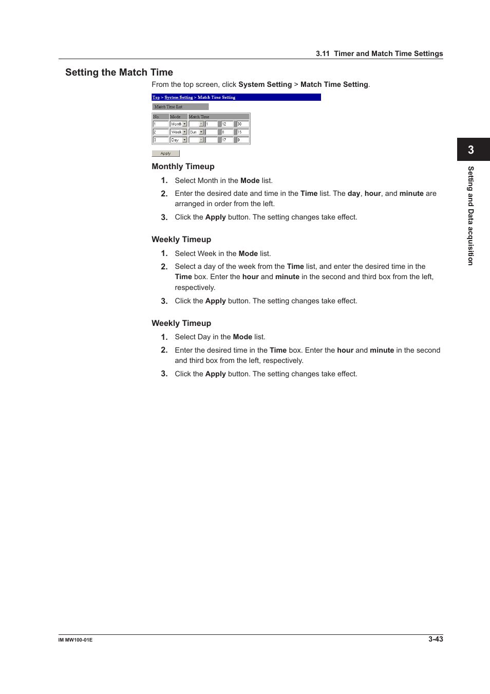 Setting the match time, Setting the match time -43, App index setting the match time | Yokogawa Standalone MW100 User Manual | Page 165 / 305