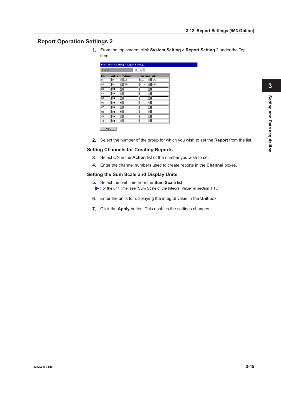 Report operation settings 2, Report operation settings 2 -45 | Yokogawa Standalone MW100 User Manual | Page 167 / 305