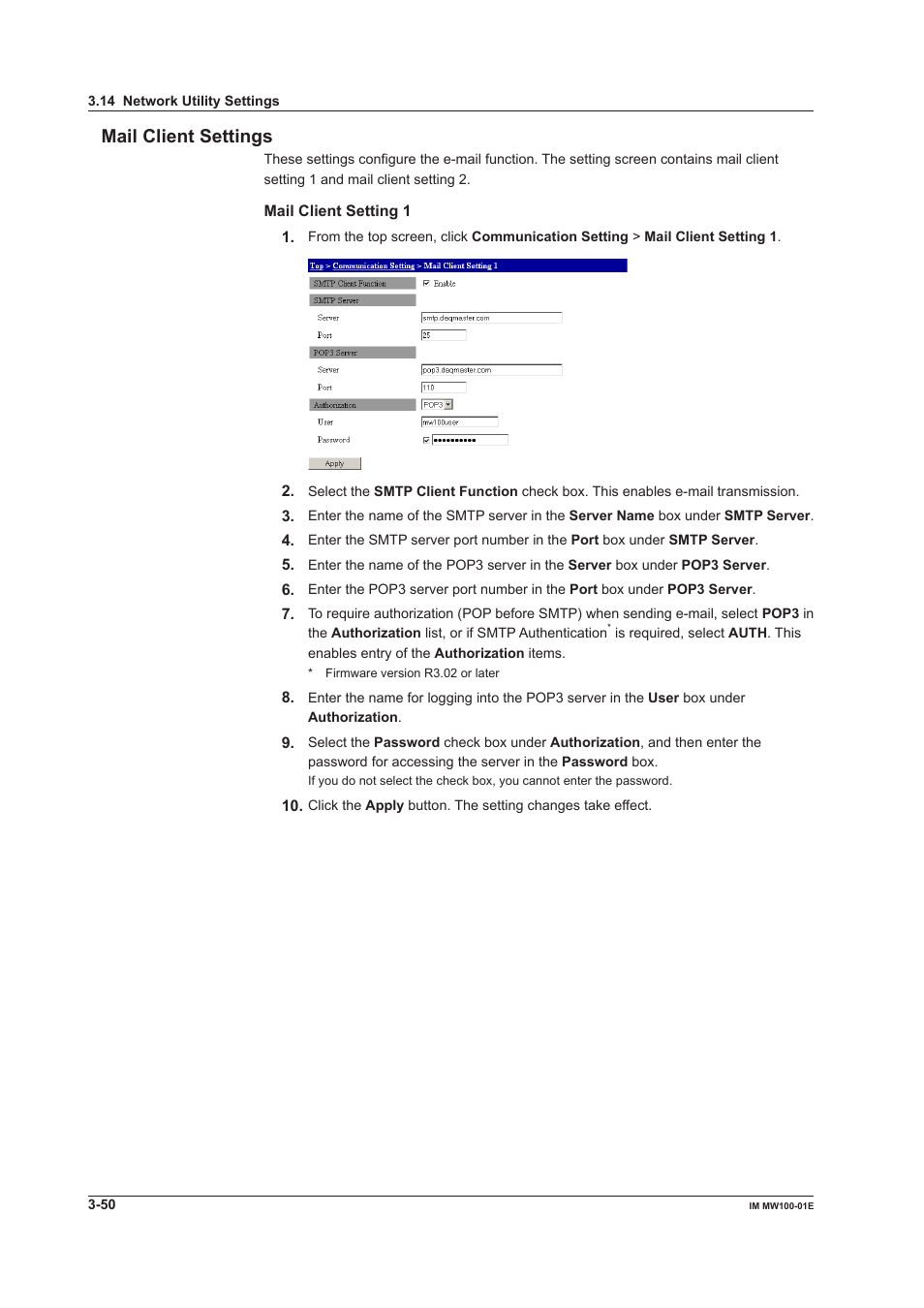 Mail client settings, Mail client settings -50 | Yokogawa Standalone MW100 User Manual | Page 172 / 305