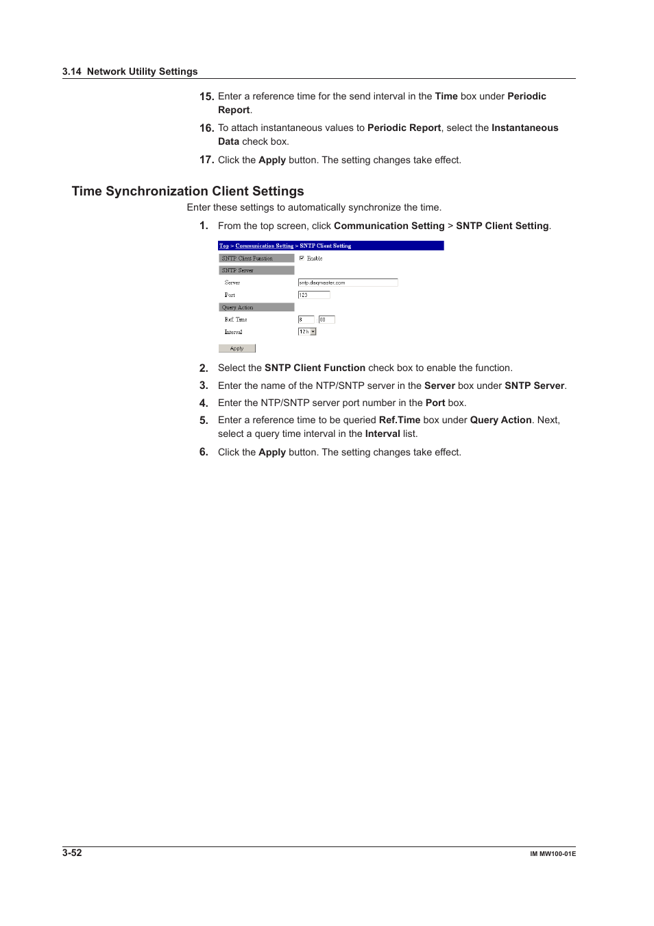 Time synchronization client settings, Time synchronization client settings -52 | Yokogawa Standalone MW100 User Manual | Page 174 / 305