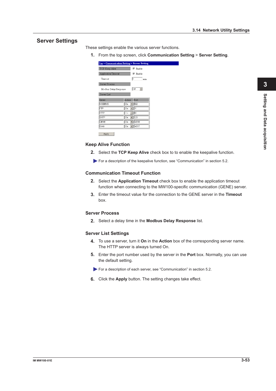 Server settings, Server settings -53, App index server settings | Yokogawa Standalone MW100 User Manual | Page 175 / 305