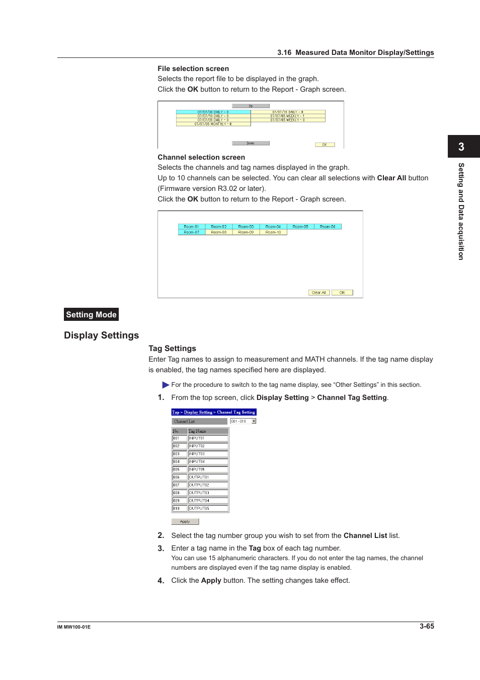 Display settings, Display settings -65, App index | Yokogawa Standalone MW100 User Manual | Page 187 / 305