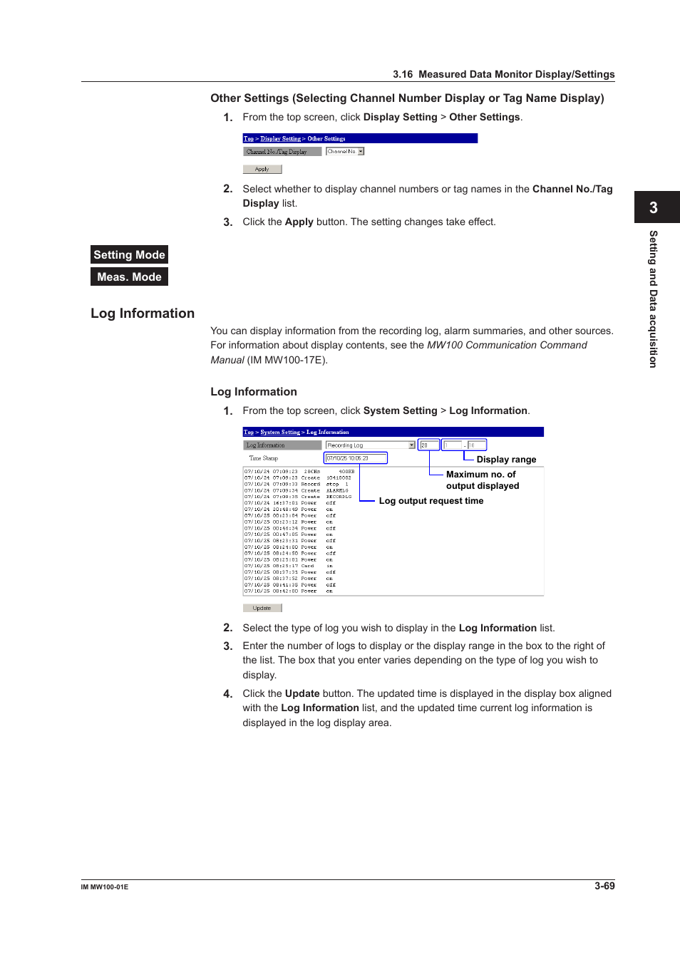 Log information, Log information -69, App index | Yokogawa Standalone MW100 User Manual | Page 191 / 305