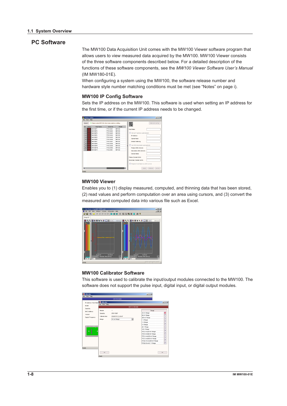 Pc software, Pc software -8 | Yokogawa Standalone MW100 User Manual | Page 22 / 305