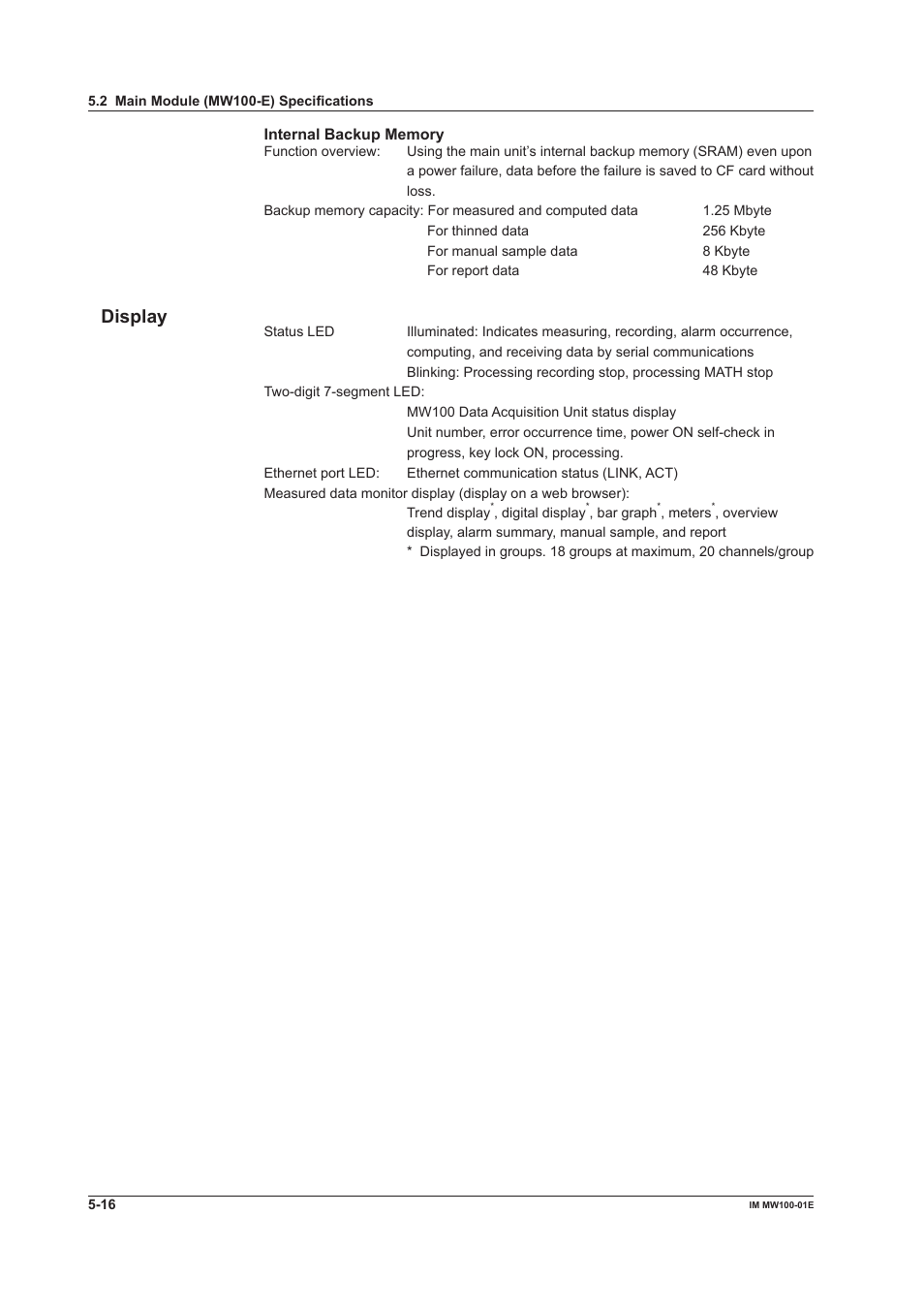 Display, Display -16 | Yokogawa Standalone MW100 User Manual | Page 229 / 305