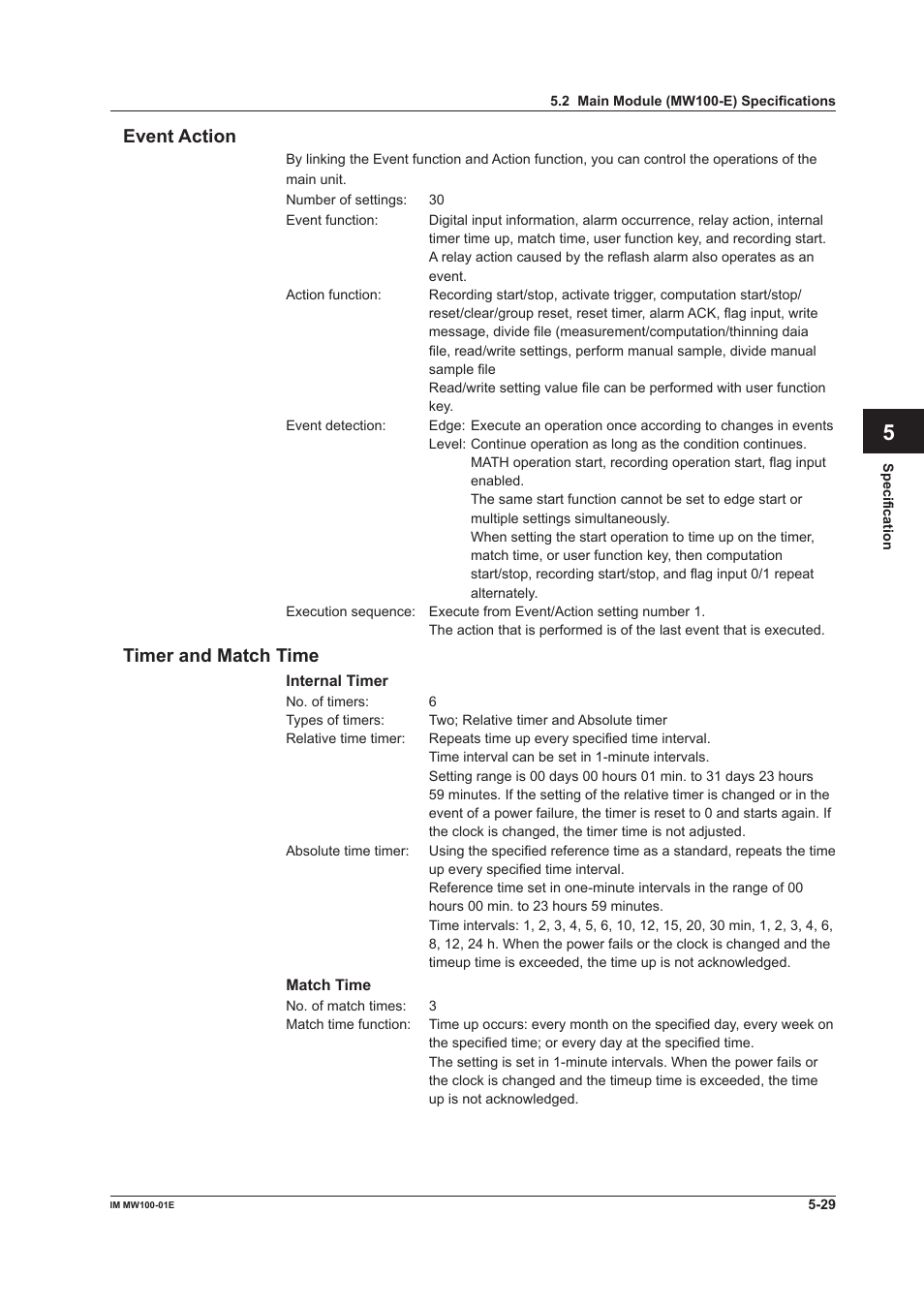 Event action, Timer and match time, Event action -29 timer and match time -29 | App index event action | Yokogawa Standalone MW100 User Manual | Page 242 / 305