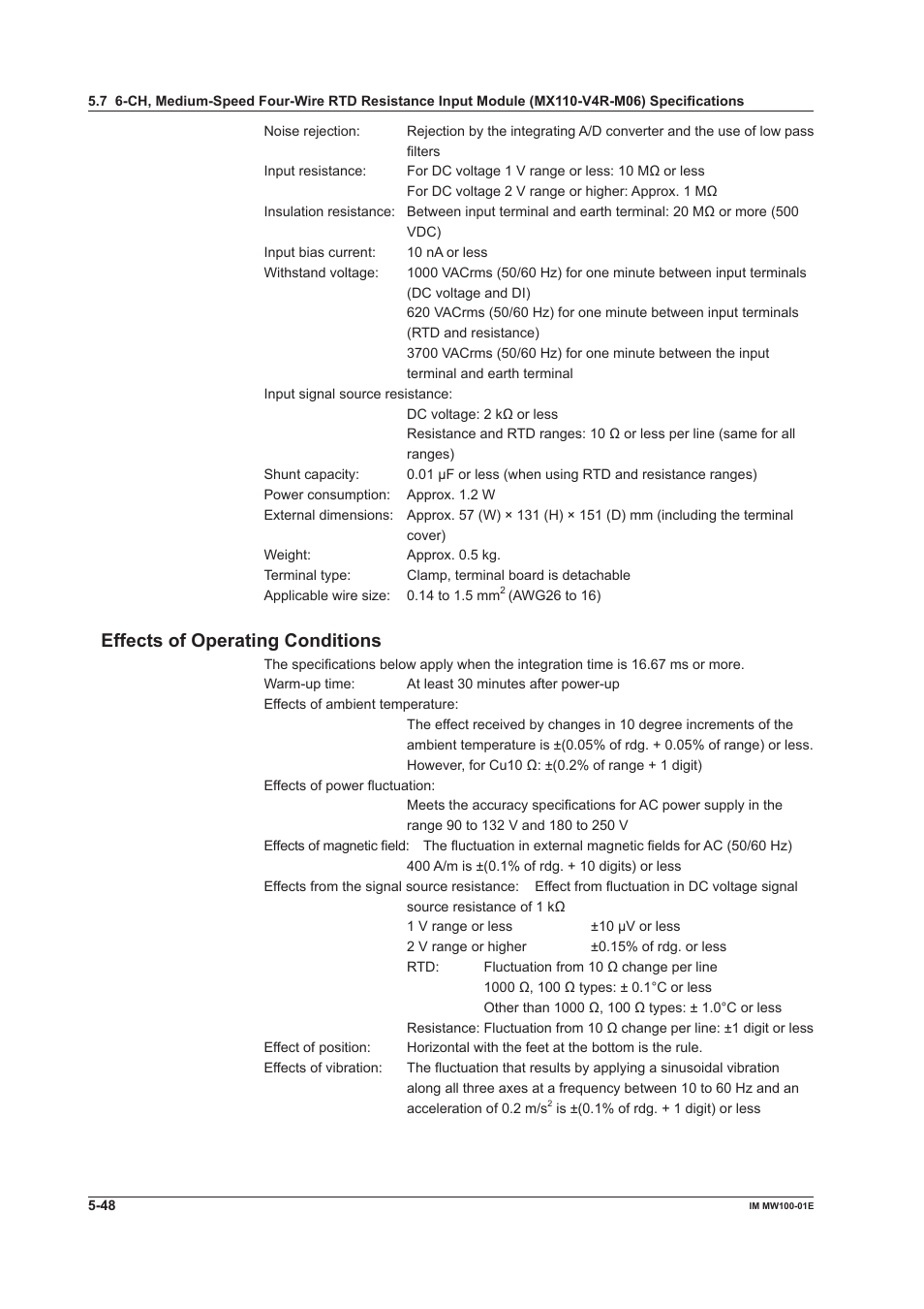 Effects of operating conditions, Effects of operating conditions -48 | Yokogawa Standalone MW100 User Manual | Page 261 / 305