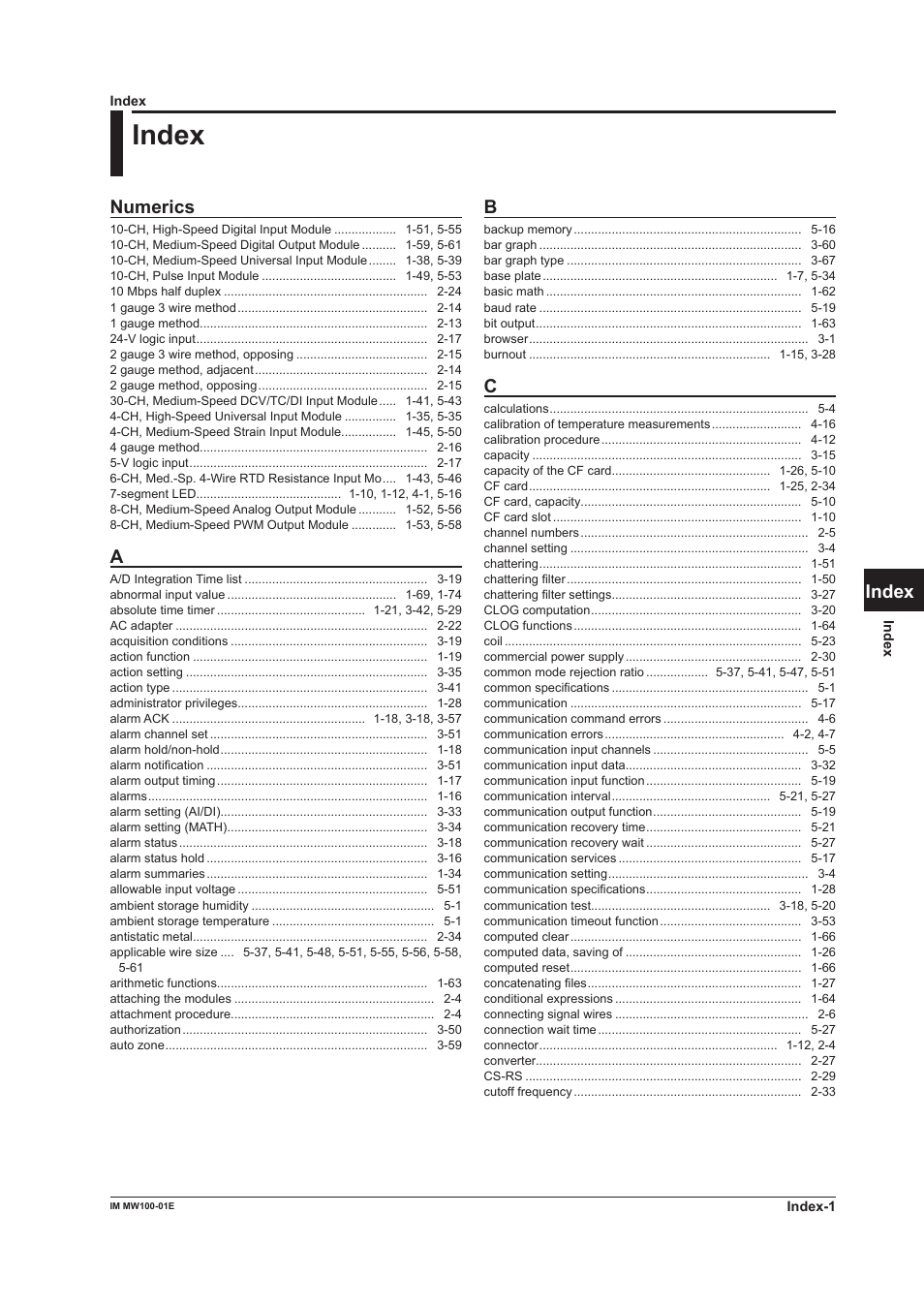 Index, Numerics, App index | Yokogawa Standalone MW100 User Manual | Page 300 / 305