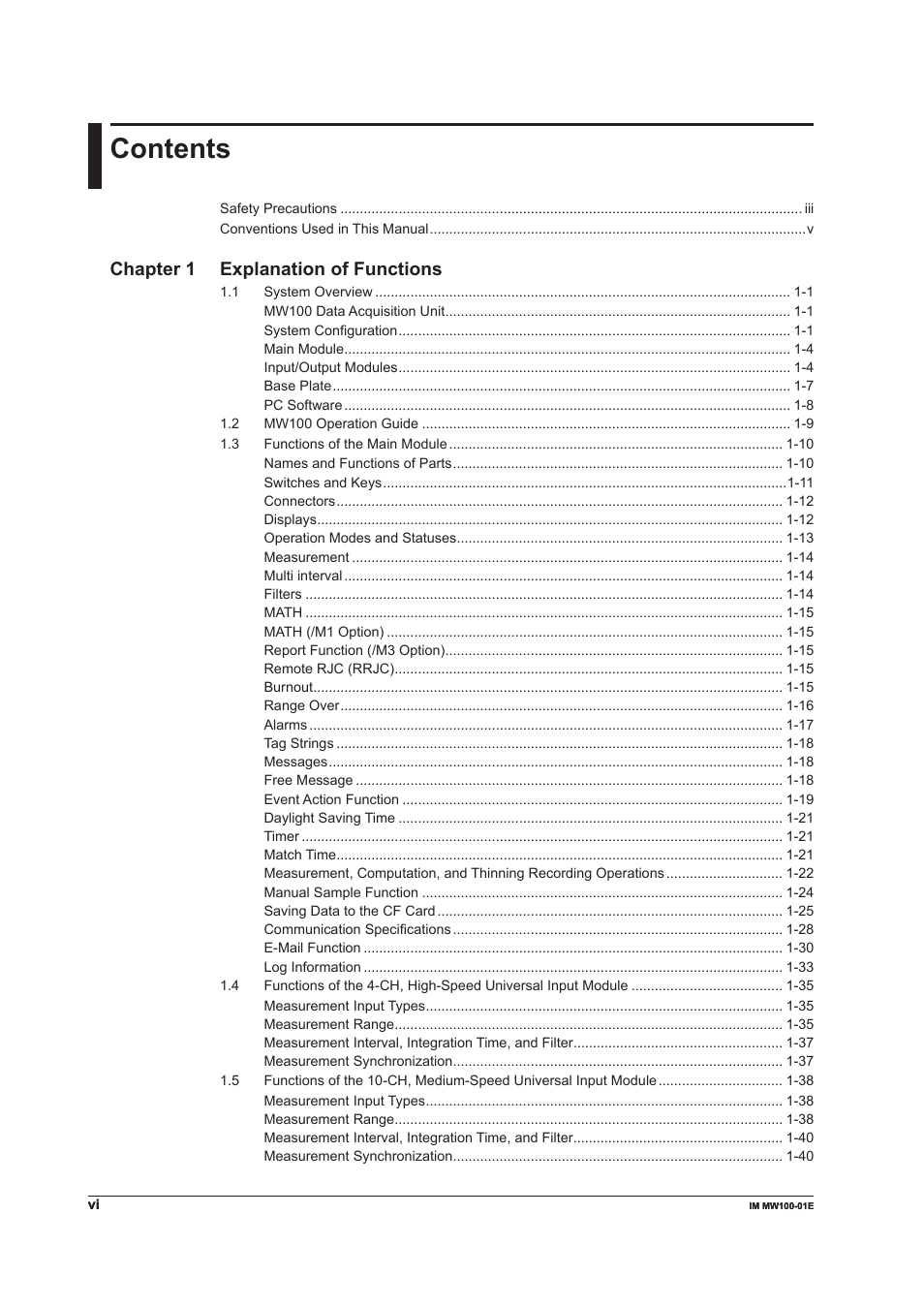 Yokogawa Standalone MW100 User Manual | Page 7 / 305