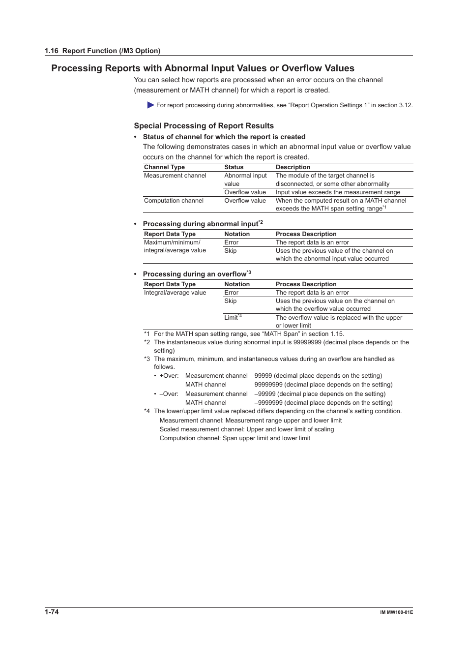 Special processing of report results | Yokogawa Standalone MW100 User Manual | Page 88 / 305