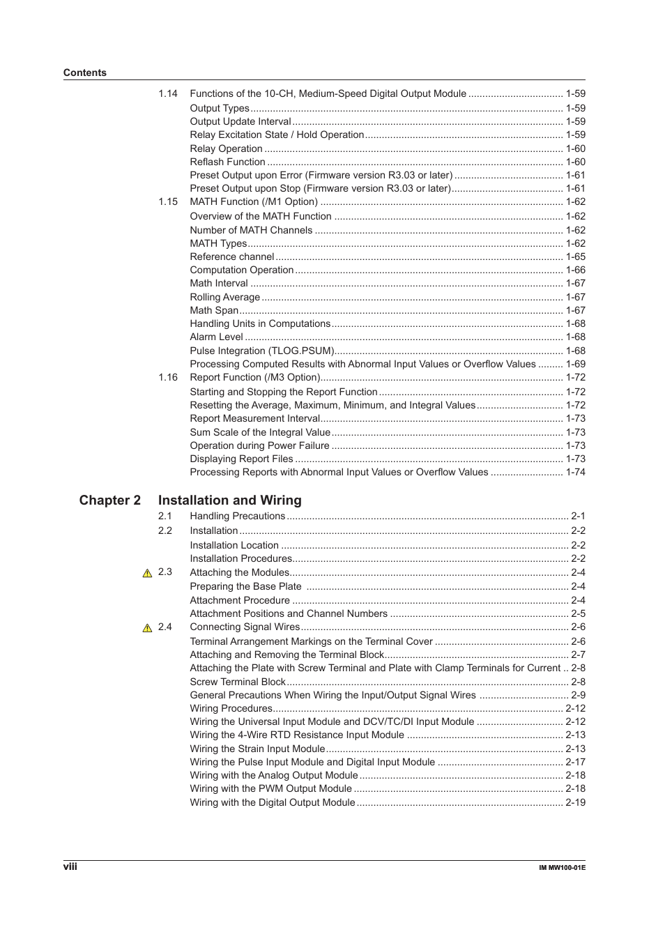 Chapter 2 installation and wiring | Yokogawa Standalone MW100 User Manual | Page 9 / 305