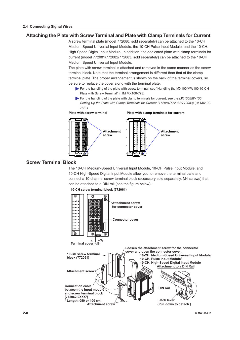 Screw terminal block, 4 connecting signal wires | Yokogawa Standalone MW100 User Manual | Page 96 / 305