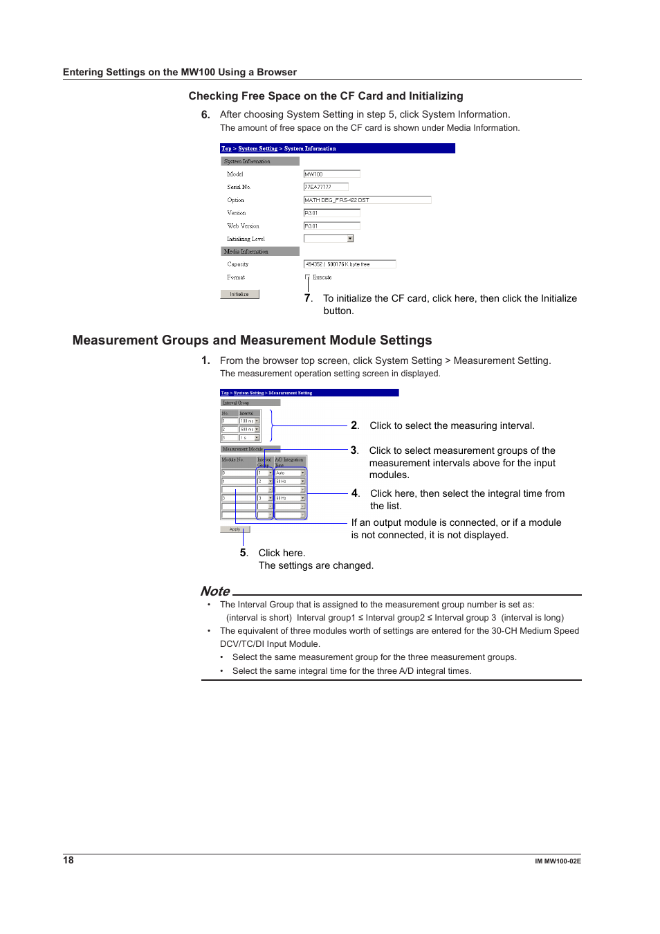 Measurement groups and measurement module settings | Yokogawa Standalone MW100 User Manual | Page 18 / 36