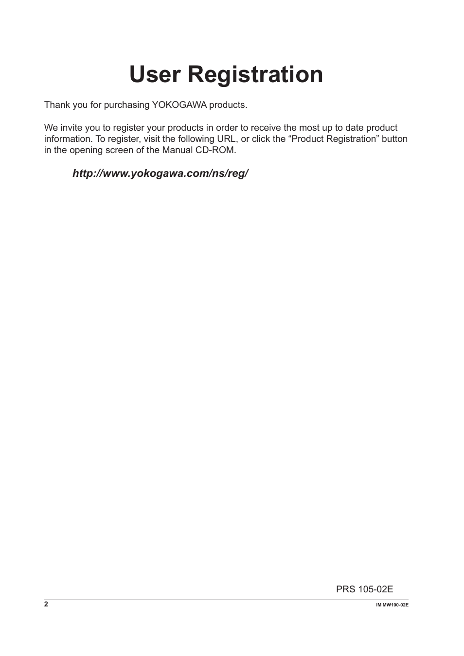 User registration | Yokogawa Standalone MW100 User Manual | Page 2 / 36