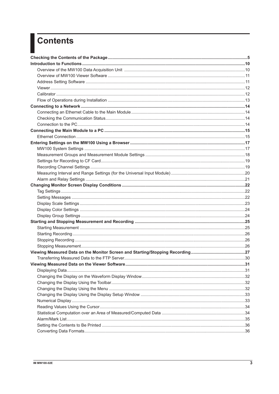 Yokogawa Standalone MW100 User Manual | Page 3 / 36