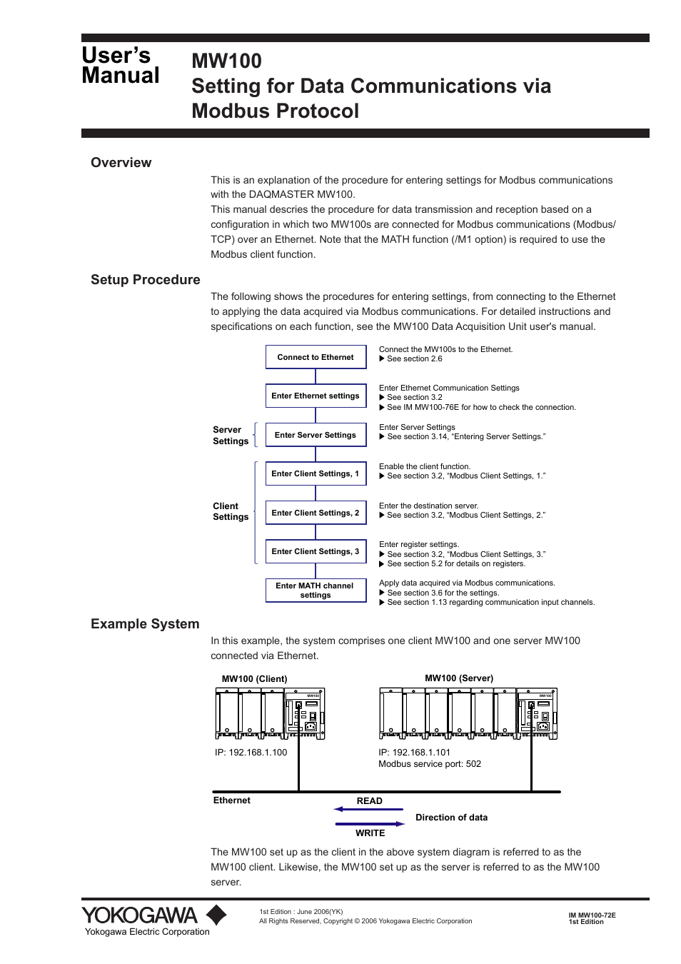 Yokogawa Standalone MW100 User Manual | 7 pages