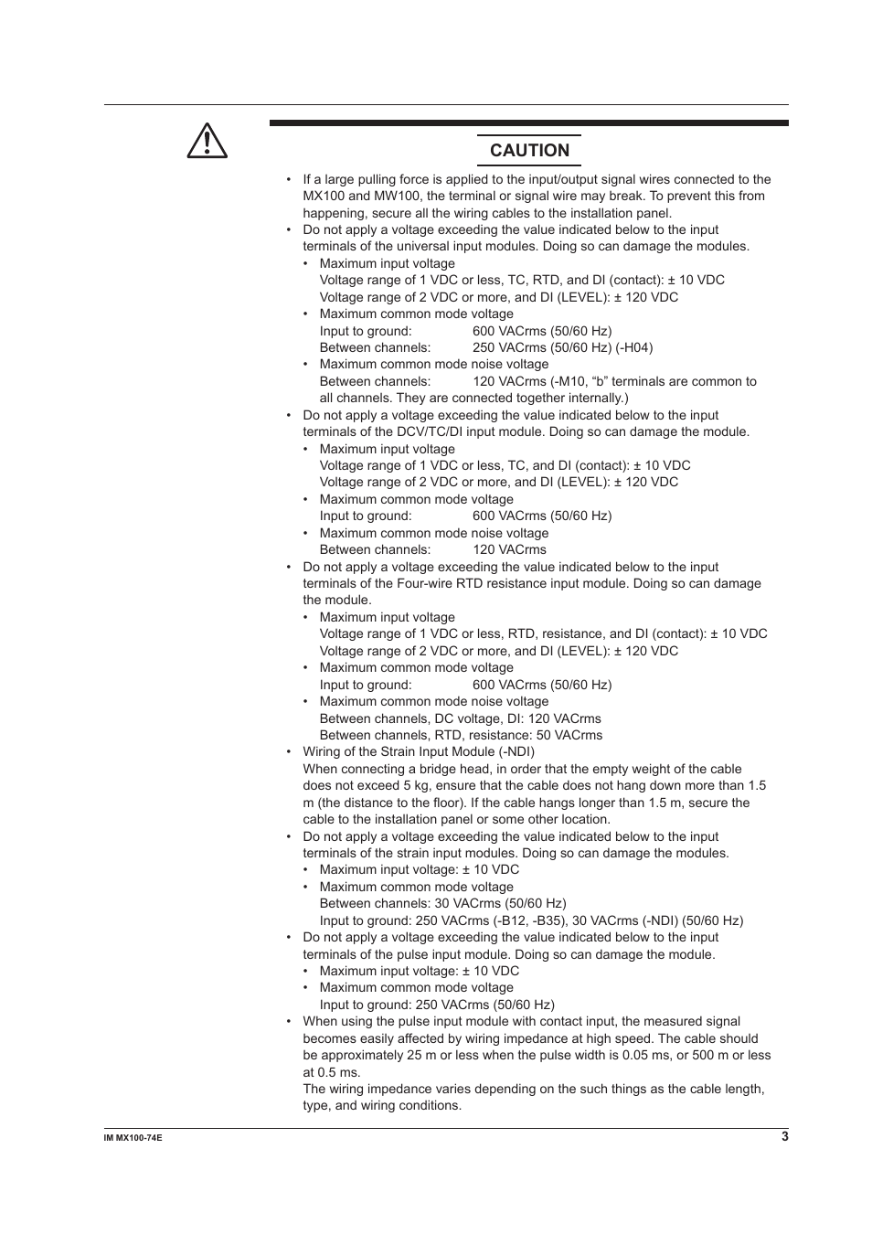 Caution | Yokogawa PC-Based MX100 User Manual | Page 3 / 4