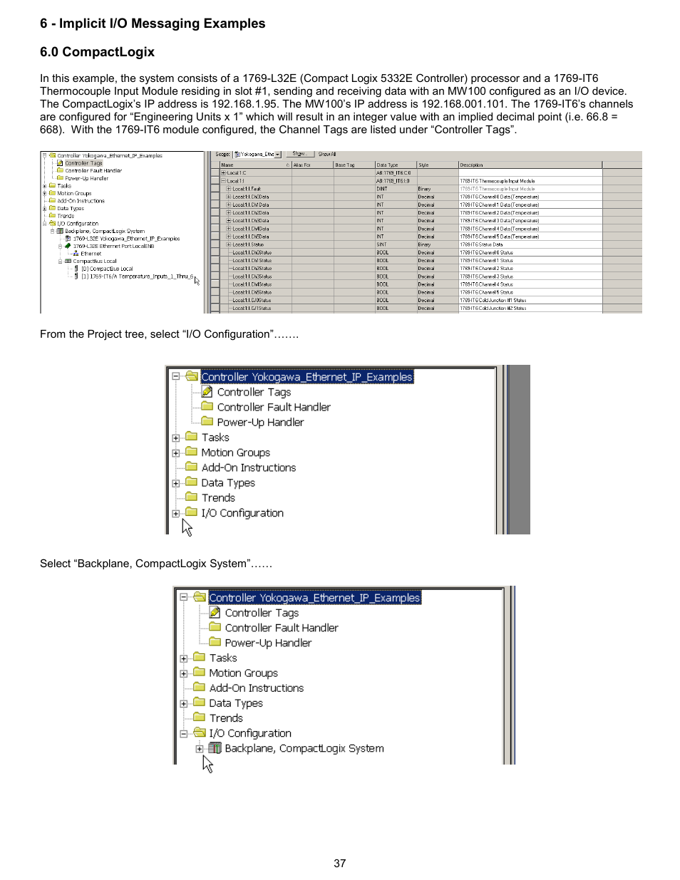 6 - implicit messaging example, 0 compactlogix | Yokogawa Standalone MW100 User Manual | Page 40 / 58