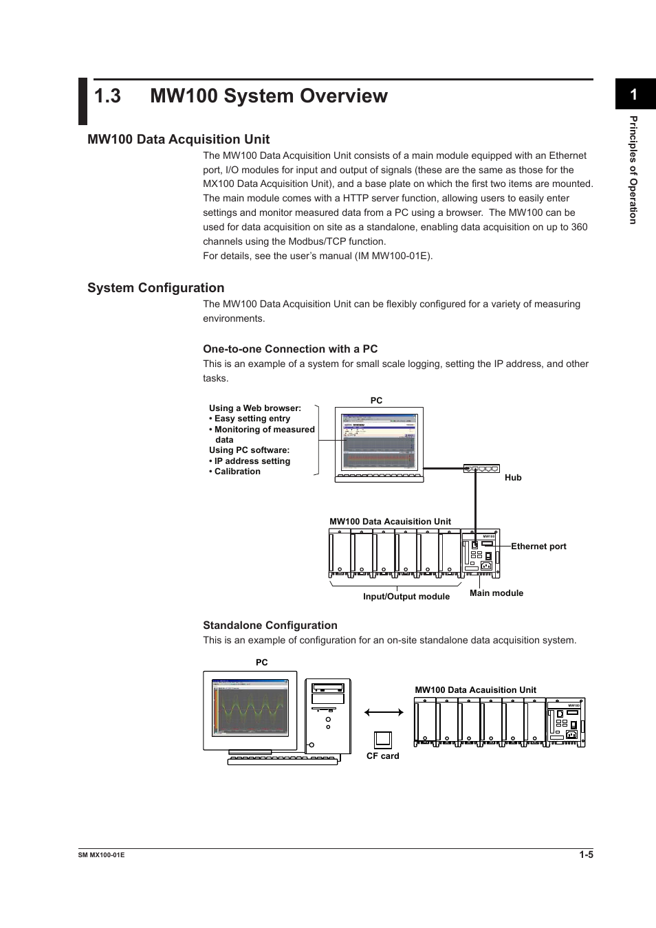 3 mw100 system overview, Mw100 system overview -5, Mw100 data acquisition unit | System configuration | Yokogawa PC-Based MX100 User Manual | Page 12 / 189