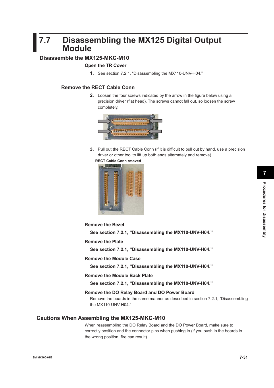 7 disassembling the mx125 digital output module, Disassembling the mx125 digital output module -31 | Yokogawa PC-Based MX100 User Manual | Page 171 / 189