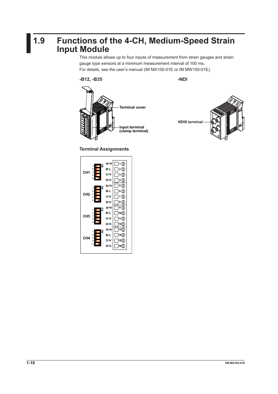 B12, -b35 -ndi, Terminal assignments | Yokogawa PC-Based MX100 User Manual | Page 25 / 189