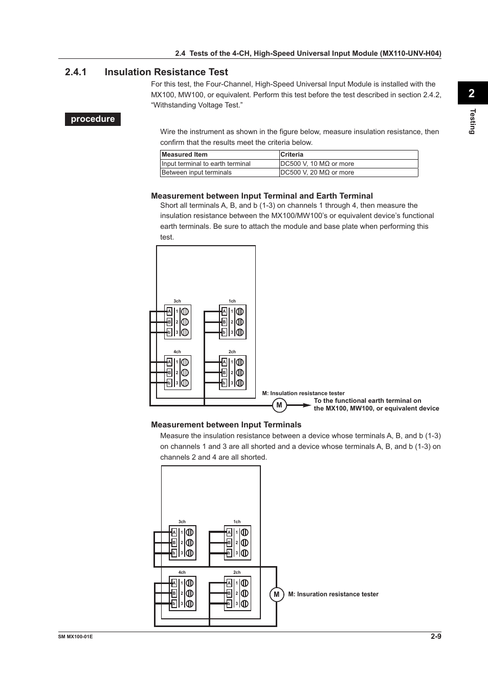 Procedure, Measurement between input terminals | Yokogawa PC-Based MX100 User Manual | Page 38 / 189