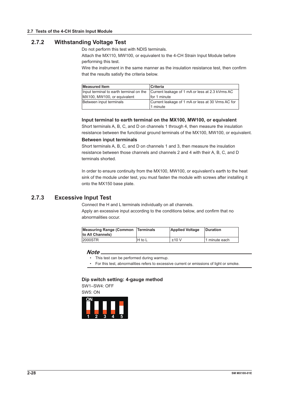 2 withstanding voltage test, 3 excessive input test | Yokogawa PC-Based MX100 User Manual | Page 57 / 189