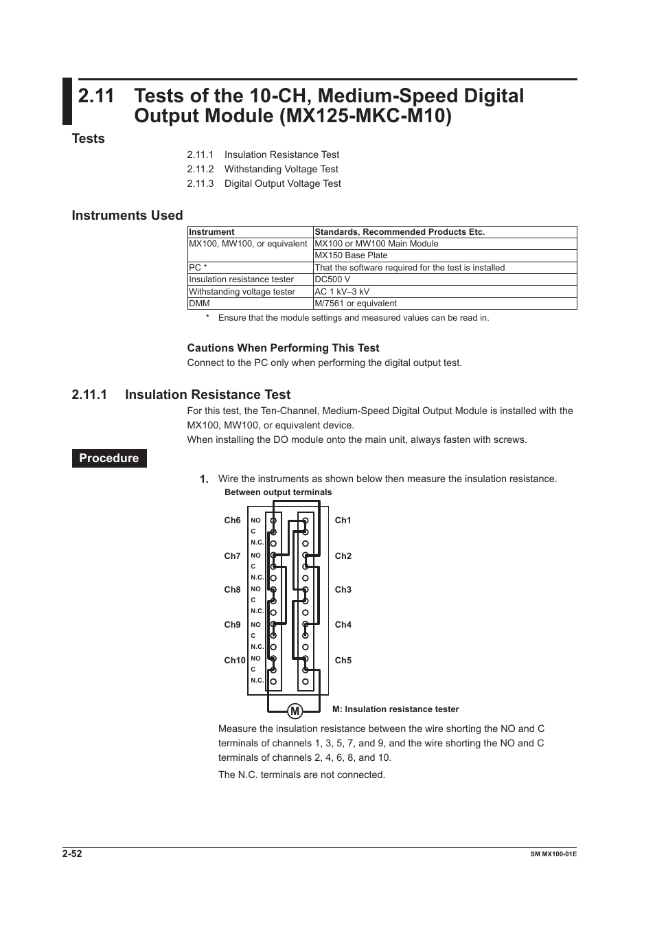 Tests, Instruments used, 1 insulation resistance test | Yokogawa PC-Based MX100 User Manual | Page 81 / 189