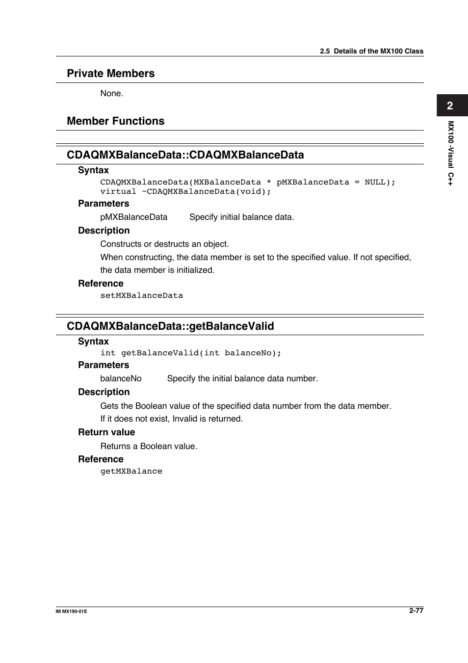 2private members, Cdaqmxbalancedata::getbalancevalid | Yokogawa PC-Based MX100 User Manual | Page 100 / 1264