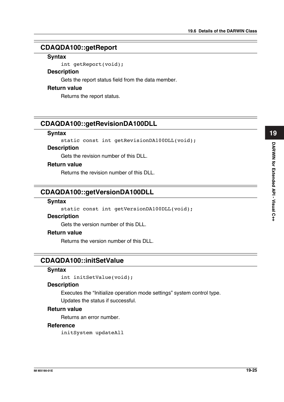 Cdaqda100::getreport, Cdaqda100::initsetvalue | Yokogawa PC-Based MX100 User Manual | Page 1019 / 1264