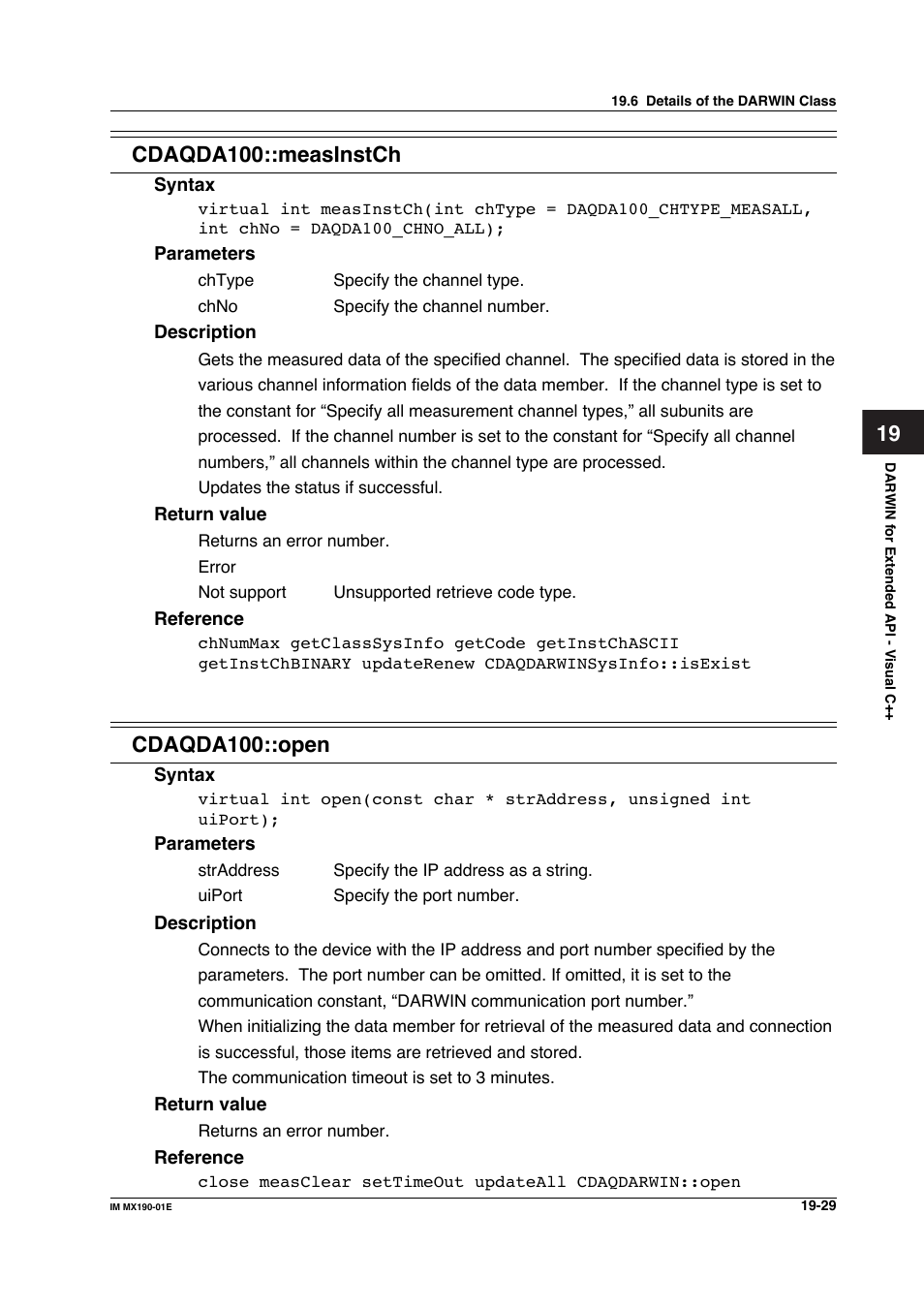 Cdaqda100::measinstch, Cdaqda100::open | Yokogawa PC-Based MX100 User Manual | Page 1023 / 1264