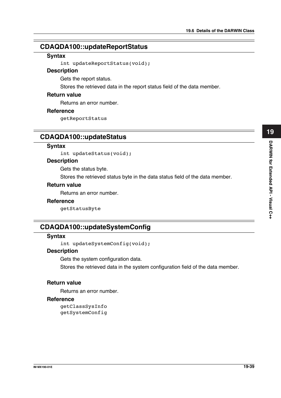 Cdaqda100::updatereportstatus, Cdaqda100::updatestatus, Cdaqda100::updatesystemconfig | Yokogawa PC-Based MX100 User Manual | Page 1033 / 1264