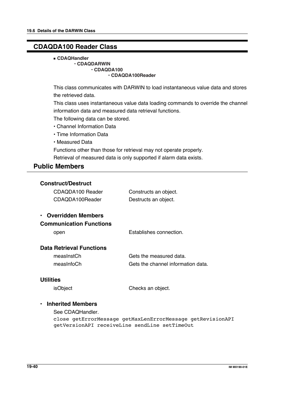 Cdaqda100 reader class, Public members | Yokogawa PC-Based MX100 User Manual | Page 1034 / 1264