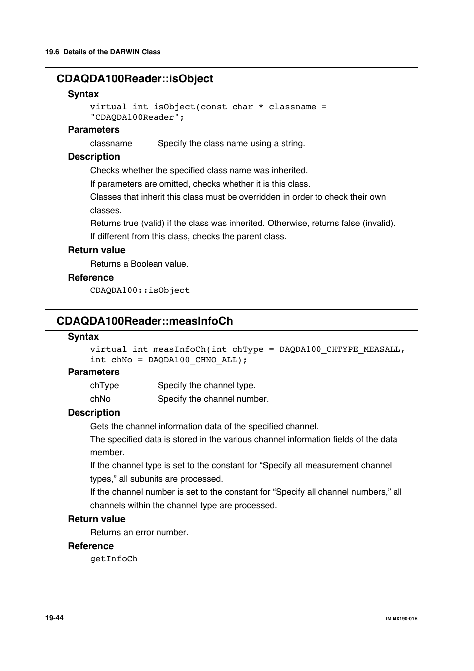 Cdaqda100reader::isobject, Cdaqda100reader::measinfoch | Yokogawa PC-Based MX100 User Manual | Page 1038 / 1264