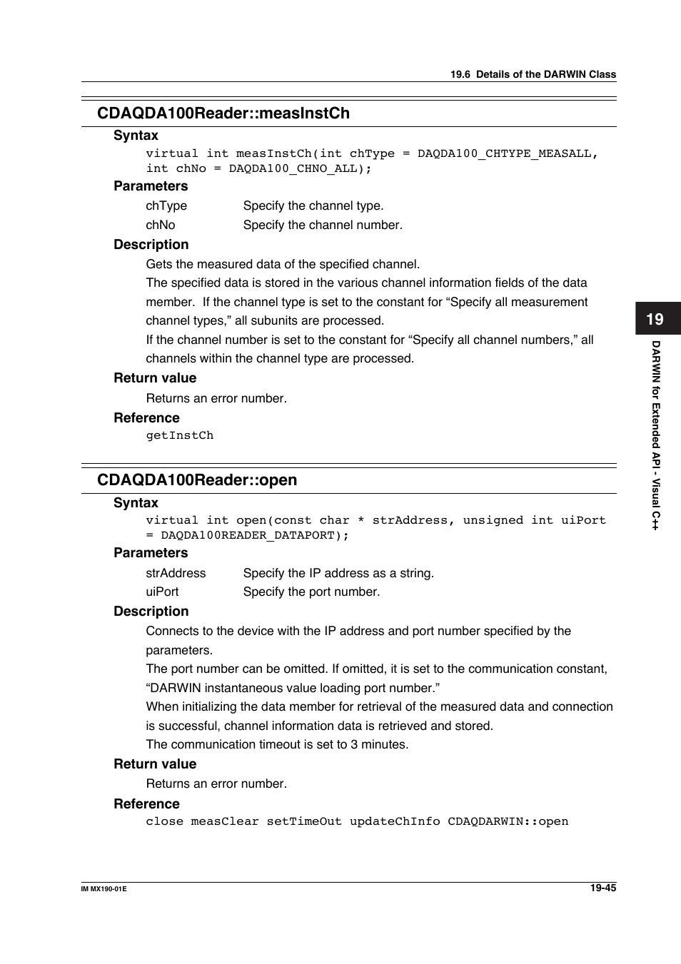 Cdaqda100reader::measinstch, Cdaqda100reader::open | Yokogawa PC-Based MX100 User Manual | Page 1039 / 1264