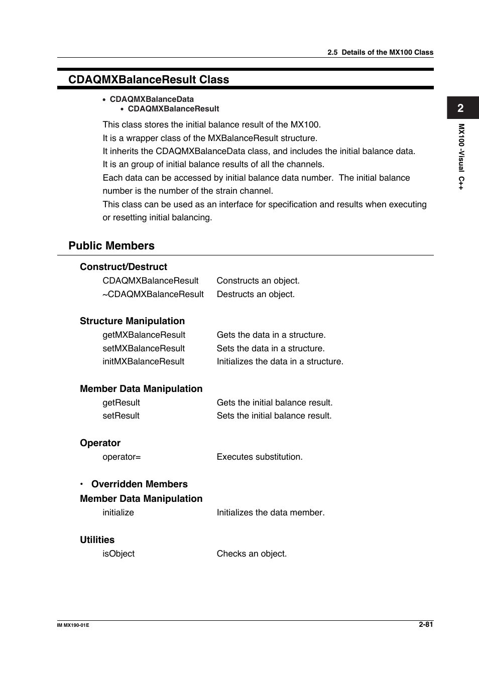 2cdaqmxbalanceresult class, Public members | Yokogawa PC-Based MX100 User Manual | Page 104 / 1264